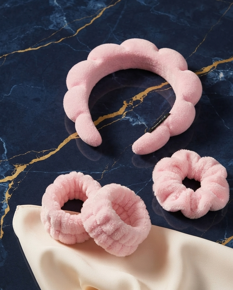 Set de diadema y muñequeras para el cuidado facial